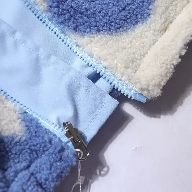 Dame jakke | Fleecejakke med lynlås og hjerteprint