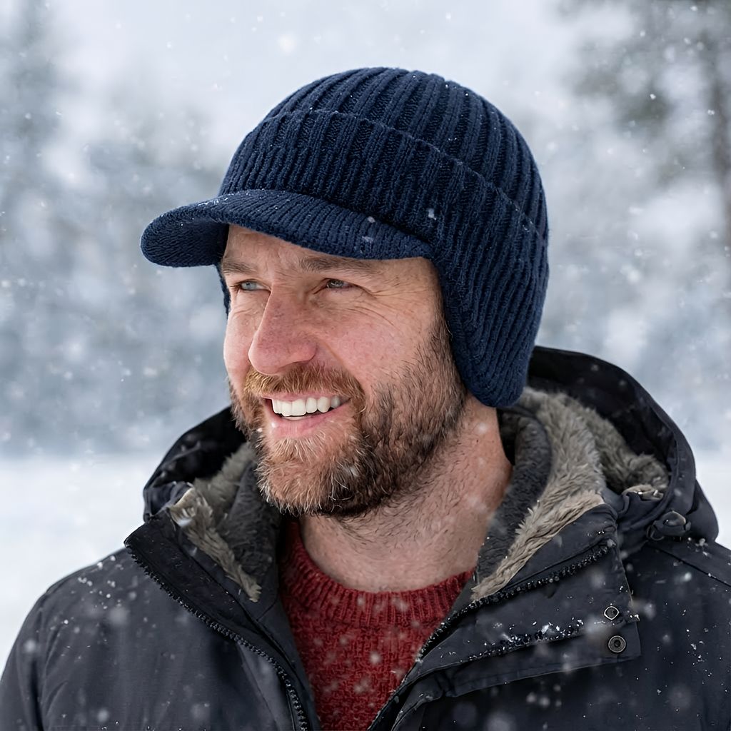 Skandinavisk unisex vinterhue med skygge og ørebeskyttelse – én størrelse