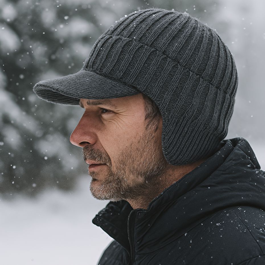 Skandinavisk unisex vinterhue med skygge og ørebeskyttelse – én størrelse