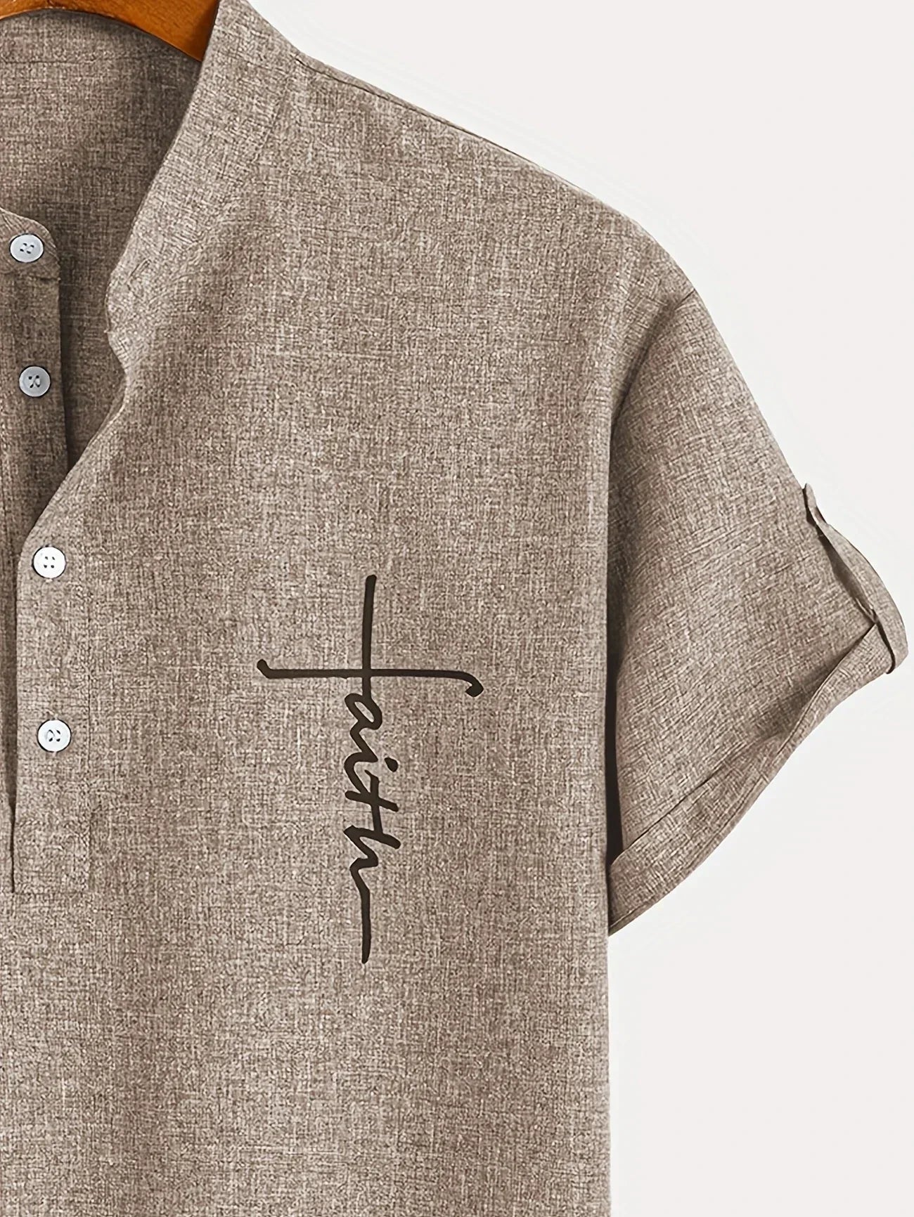 Skjorte herre | Henley shirt med korte ærmer og knapper