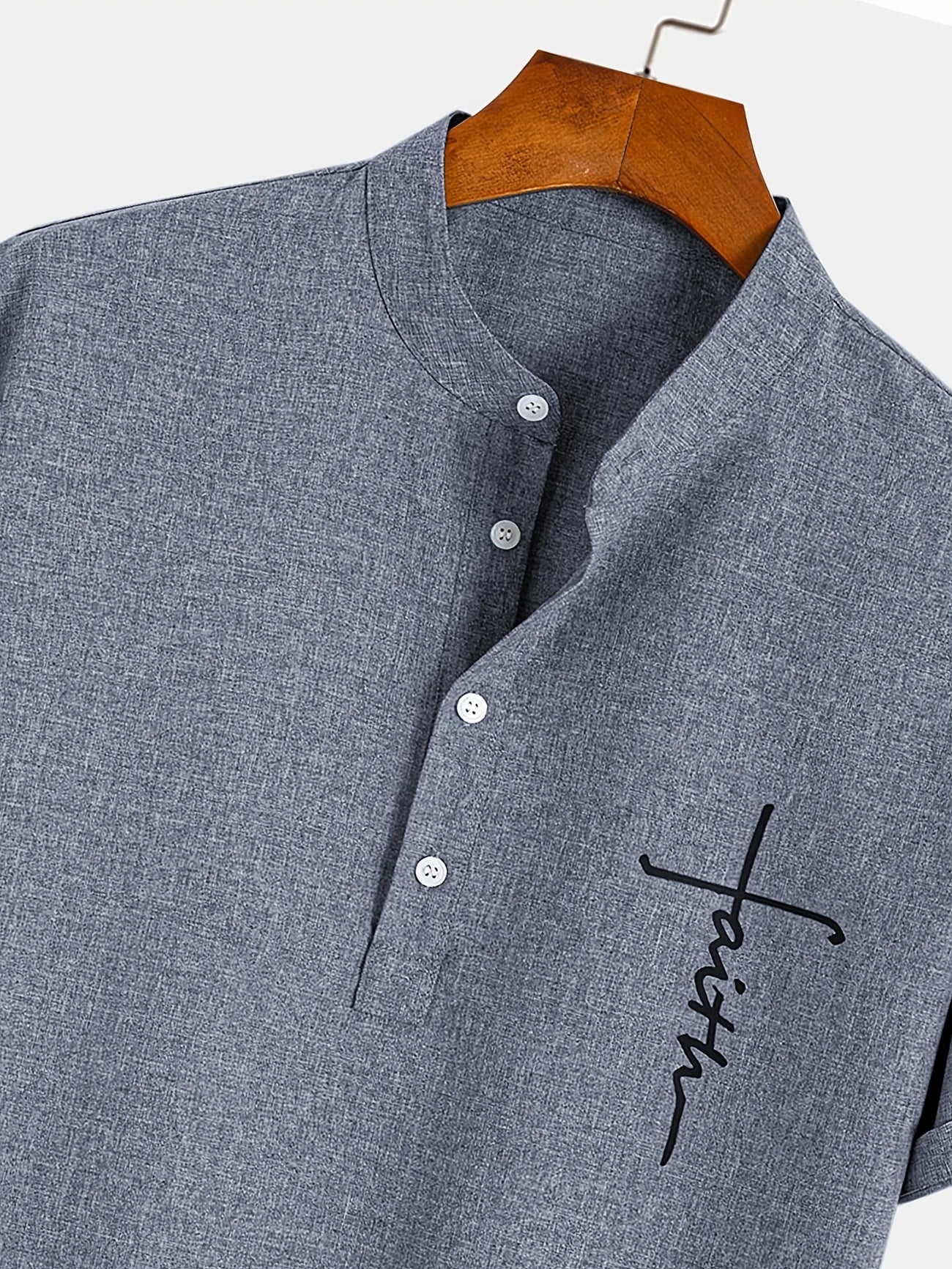 Skjorte herre | Henley shirt med korte ærmer og knapper
