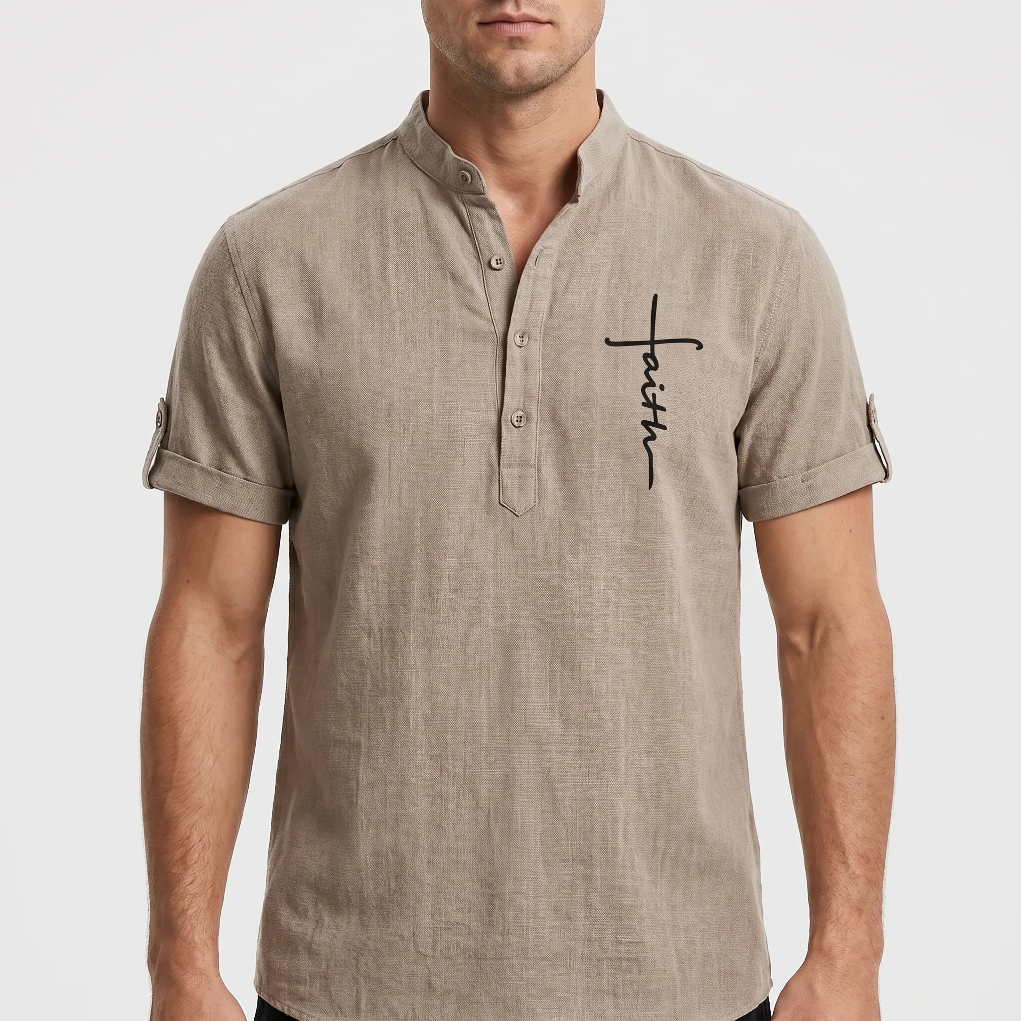 Skjorte herre | Henley shirt med korte ærmer og knapper
