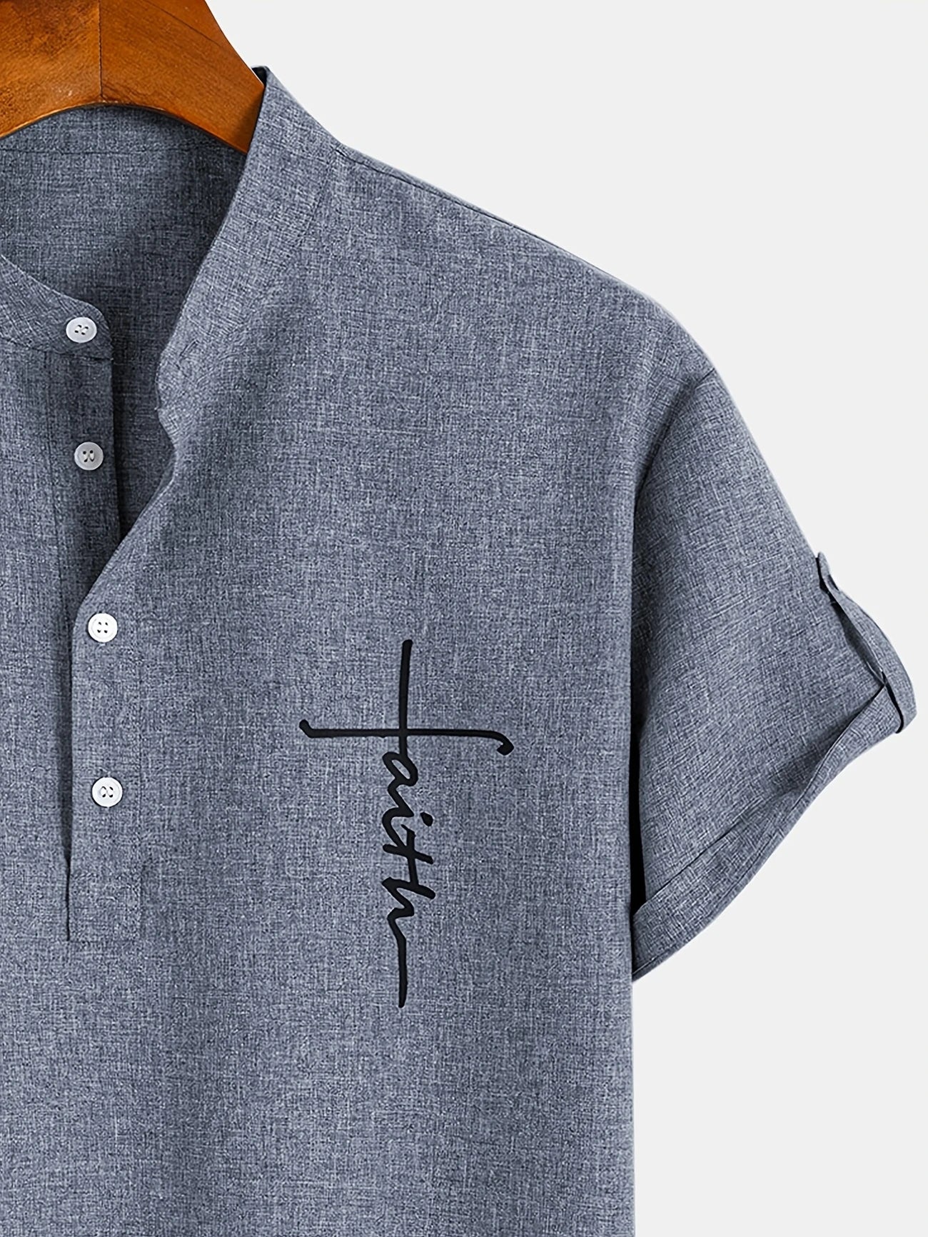 Skjorte herre | Henley shirt med korte ærmer og knapper