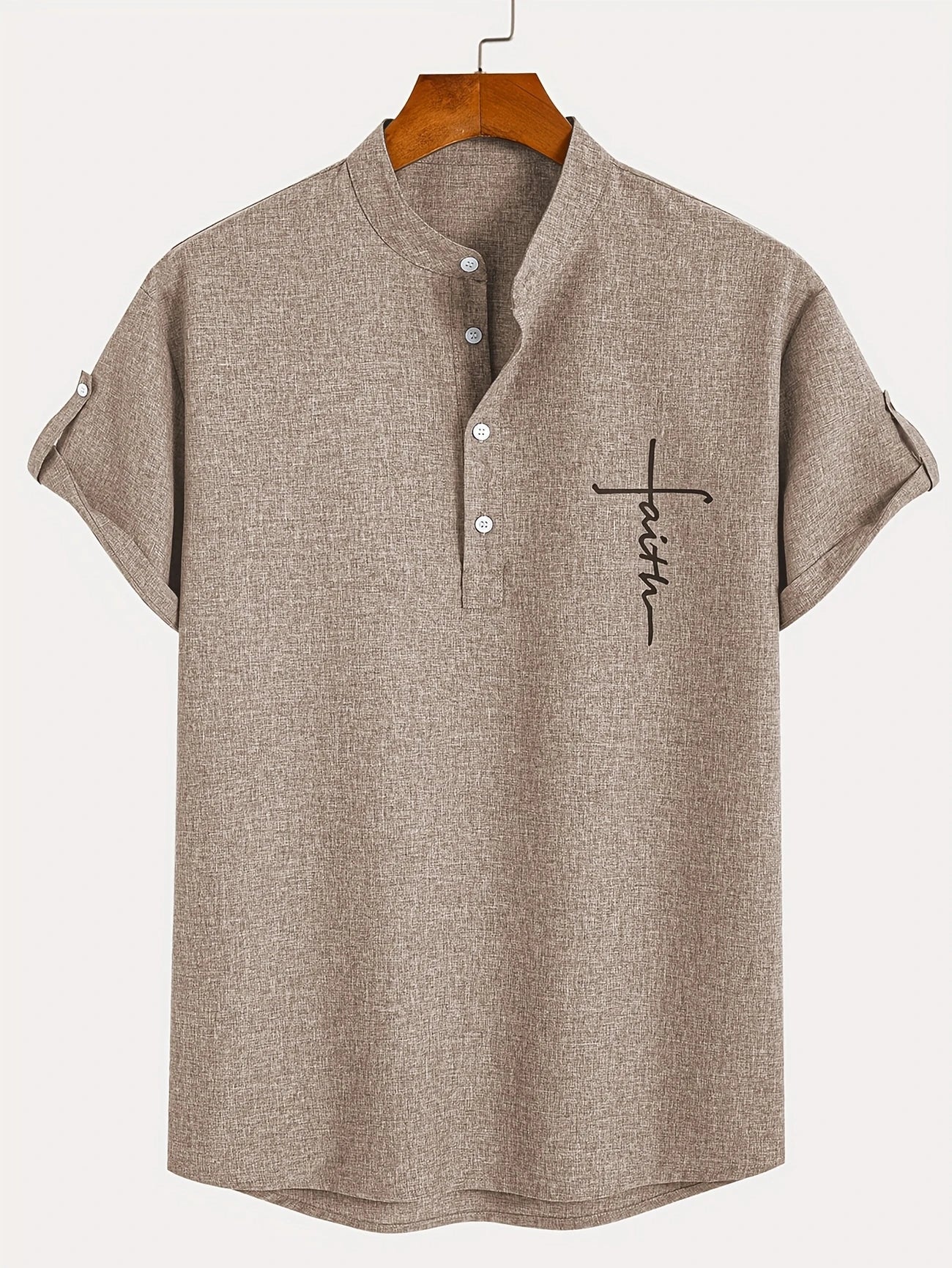 Skjorte herre | Henley shirt med korte ærmer og knapper