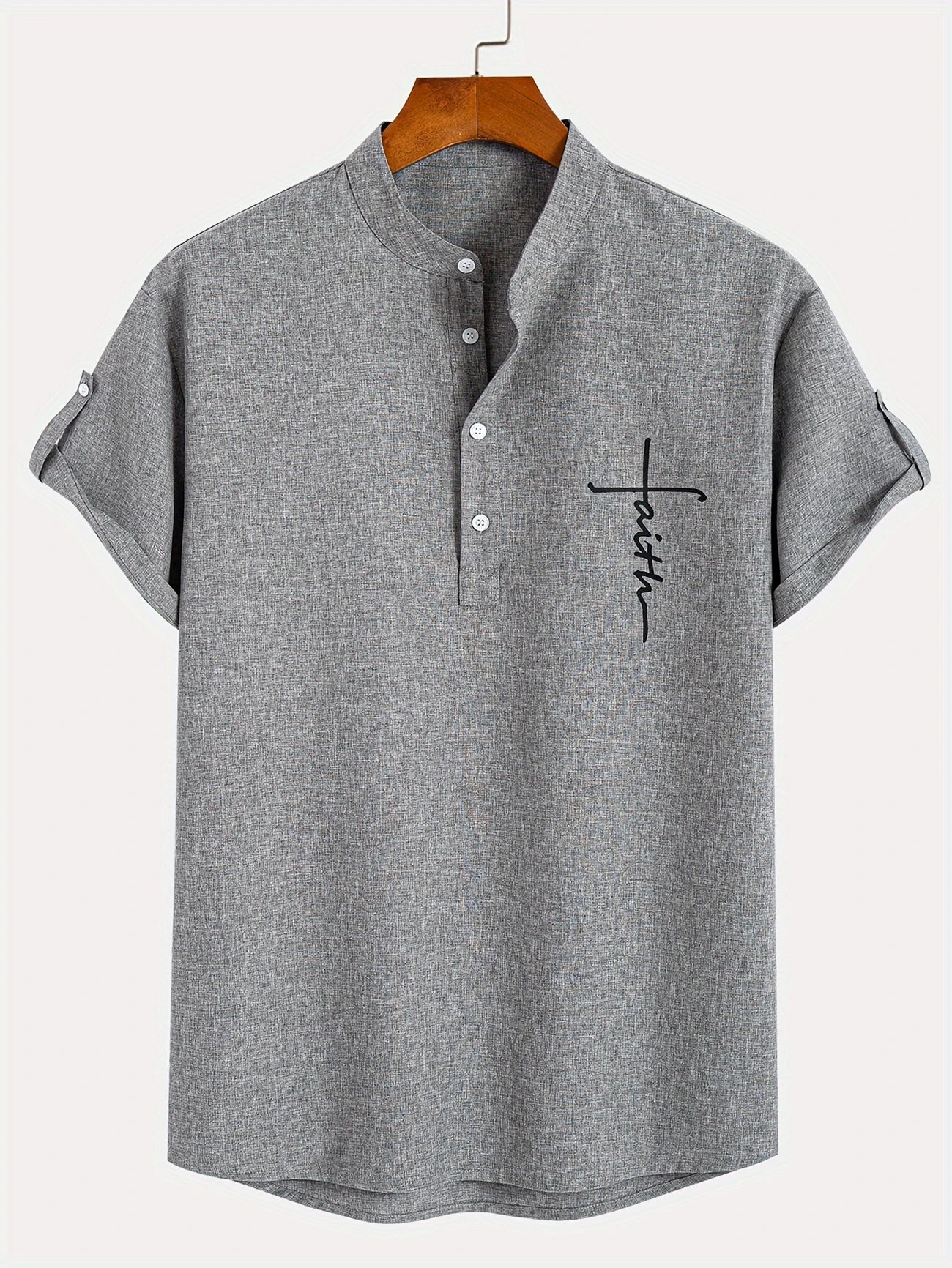 Skjorte herre | Henley shirt med korte ærmer og knapper