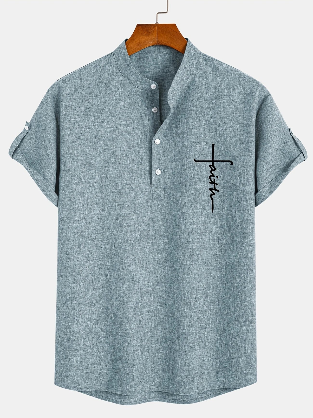 Skjorte herre | Henley shirt med korte ærmer og knapper