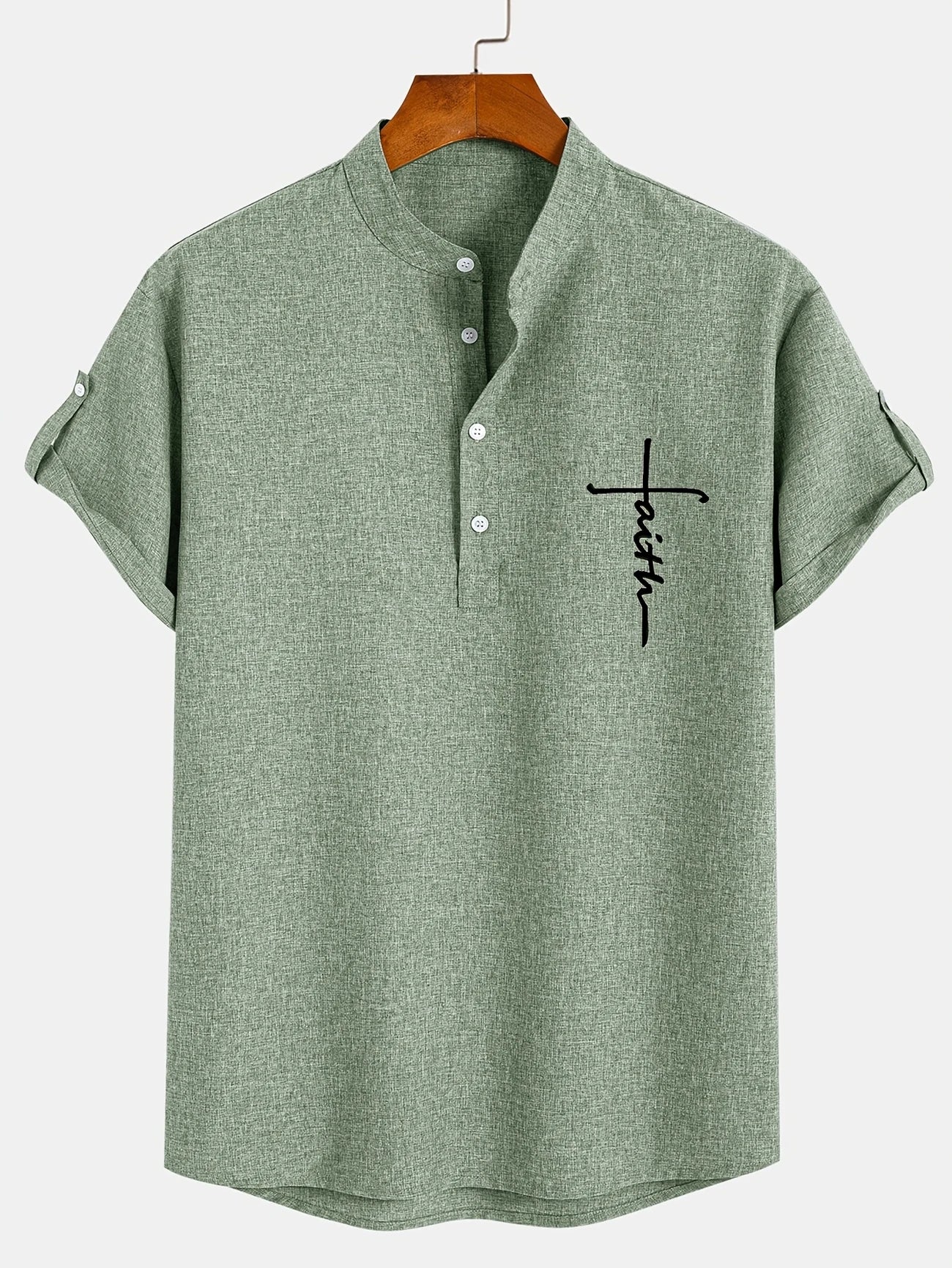 Skjorte herre | Henley shirt med korte ærmer og knapper