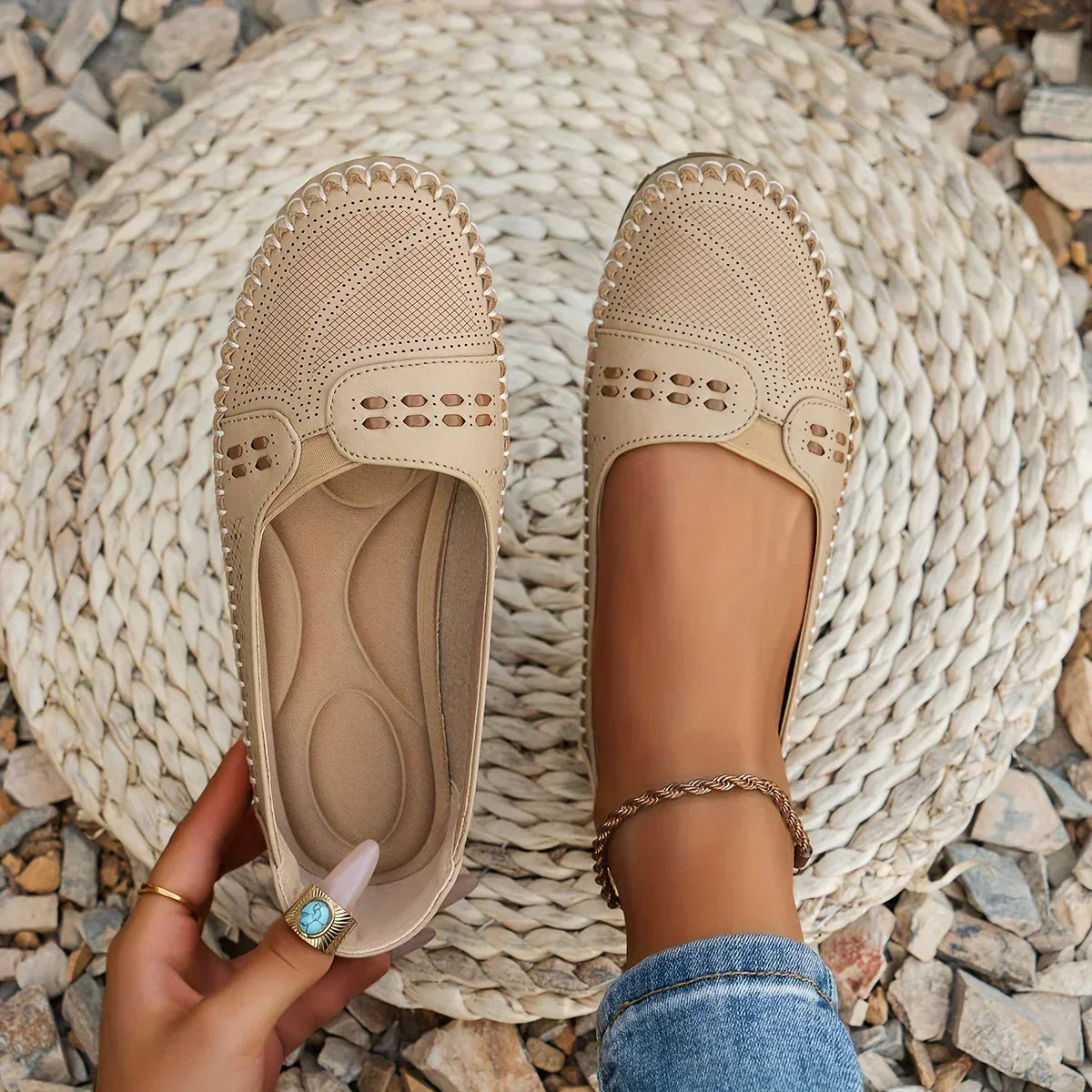 Slip-on sko dame | Komfort sko med perforering