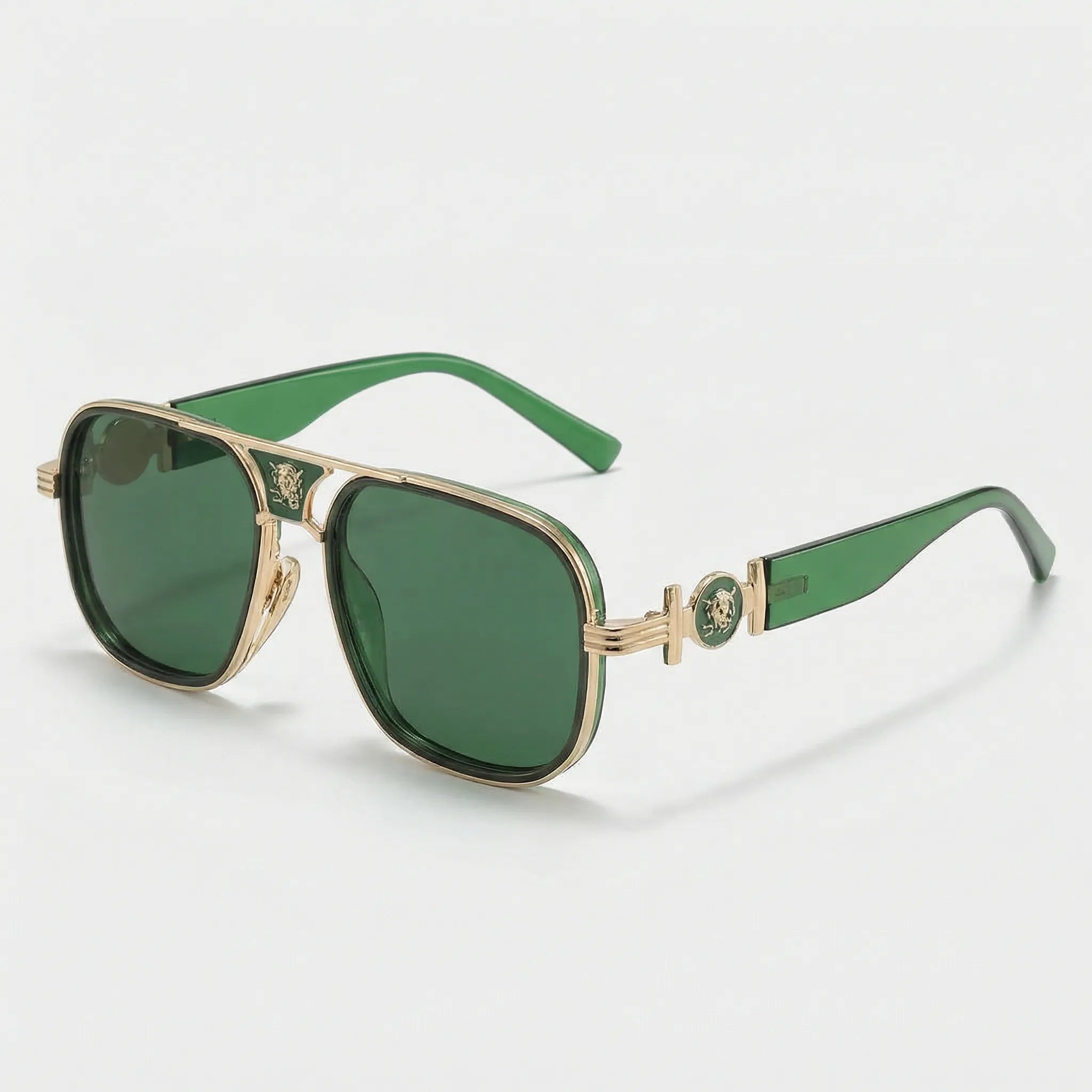 Lunettes de soleil pour femmes | Lunettes aviateur vertes à monture dorée