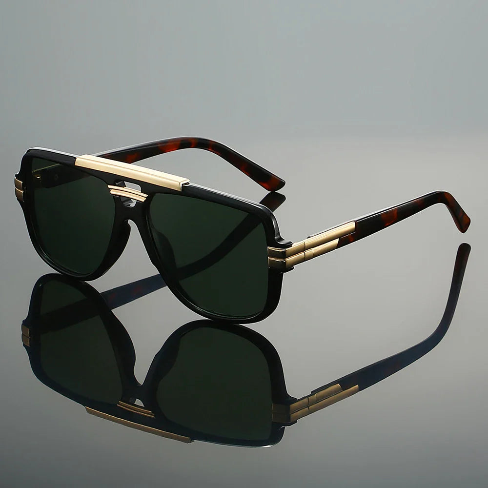 Lunettes de soleil pour homme | Monture rectangulaire avec détails dorés