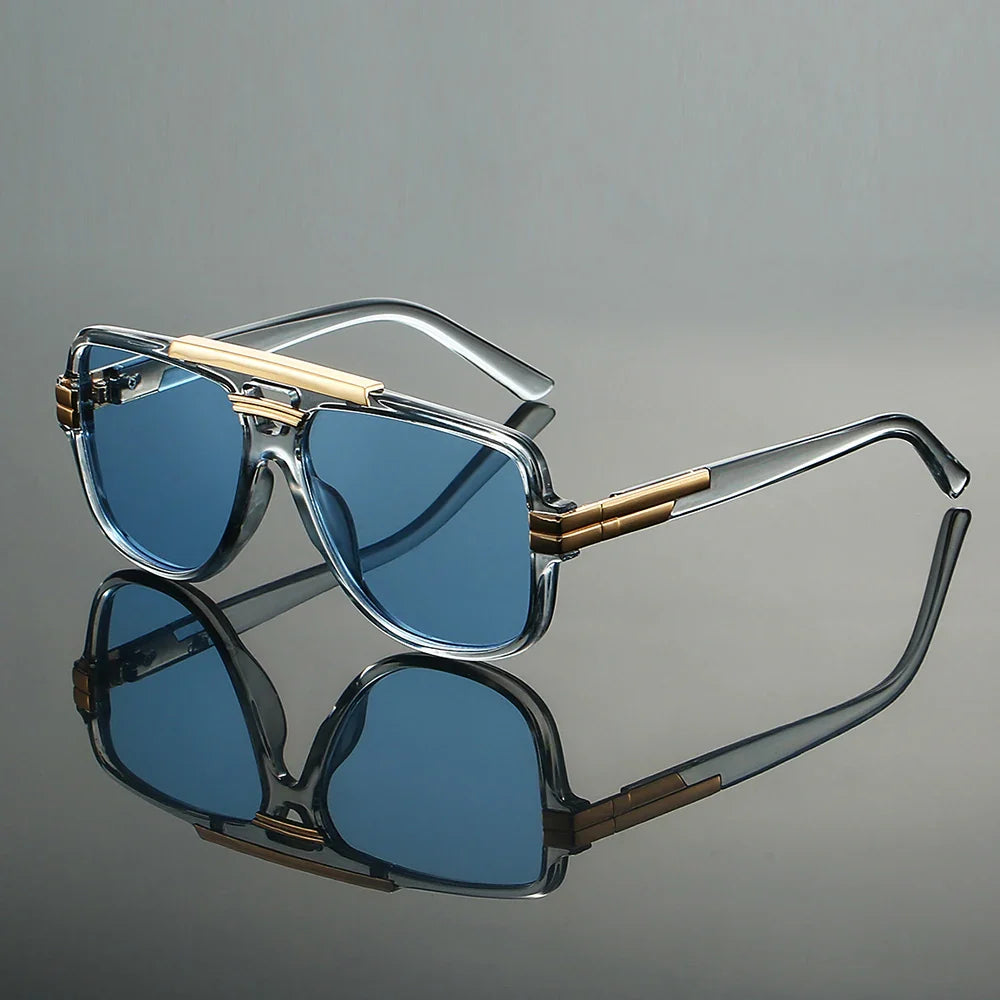 Lunettes de soleil pour homme | Monture rectangulaire avec détails dorés
