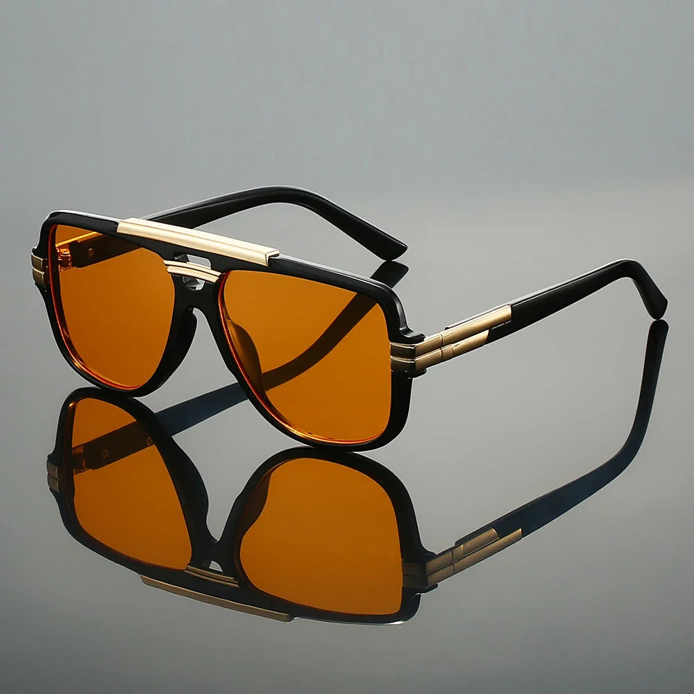Lunettes de soleil pour homme | Monture rectangulaire avec détails dorés