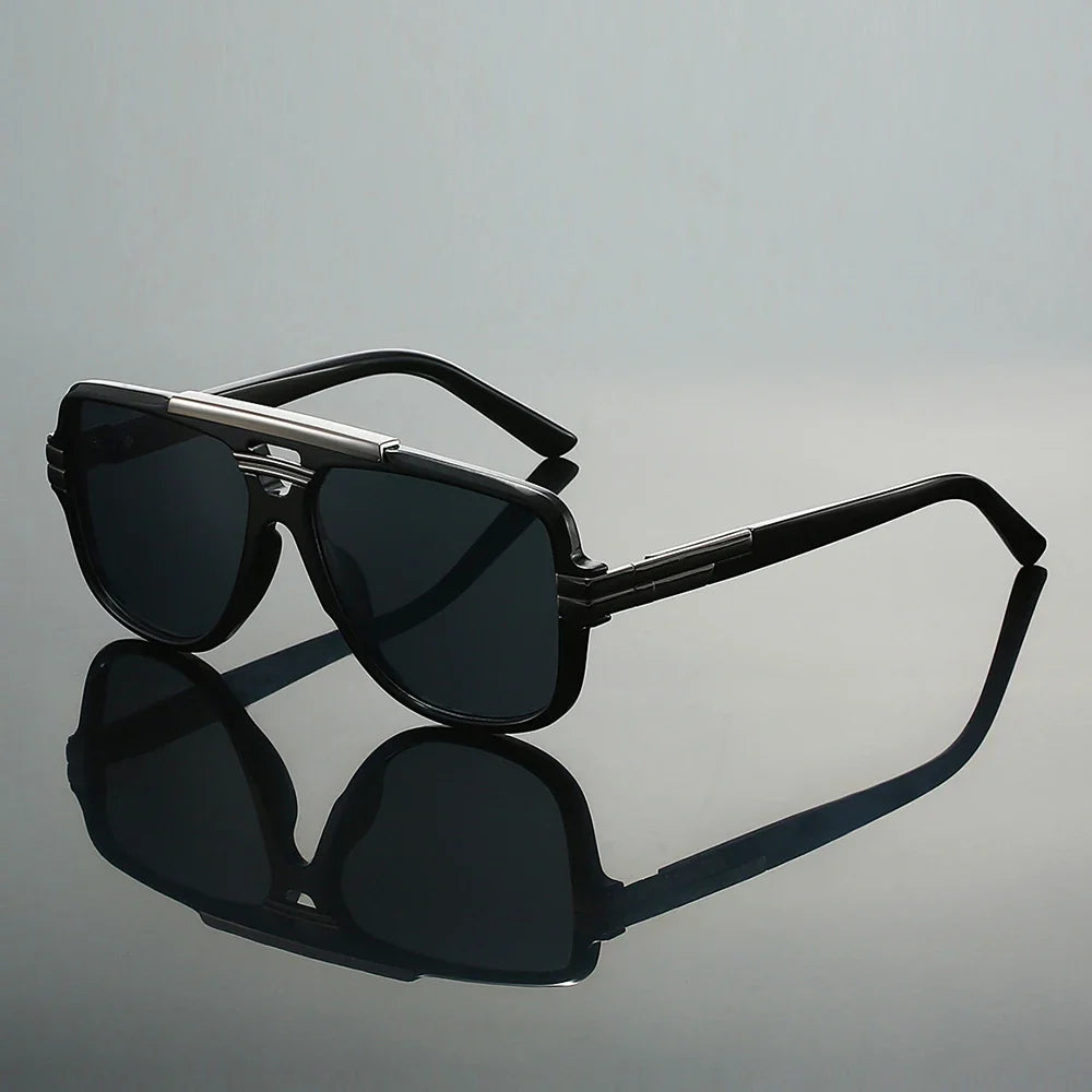 Lunettes de soleil pour homme | Monture rectangulaire avec détails dorés