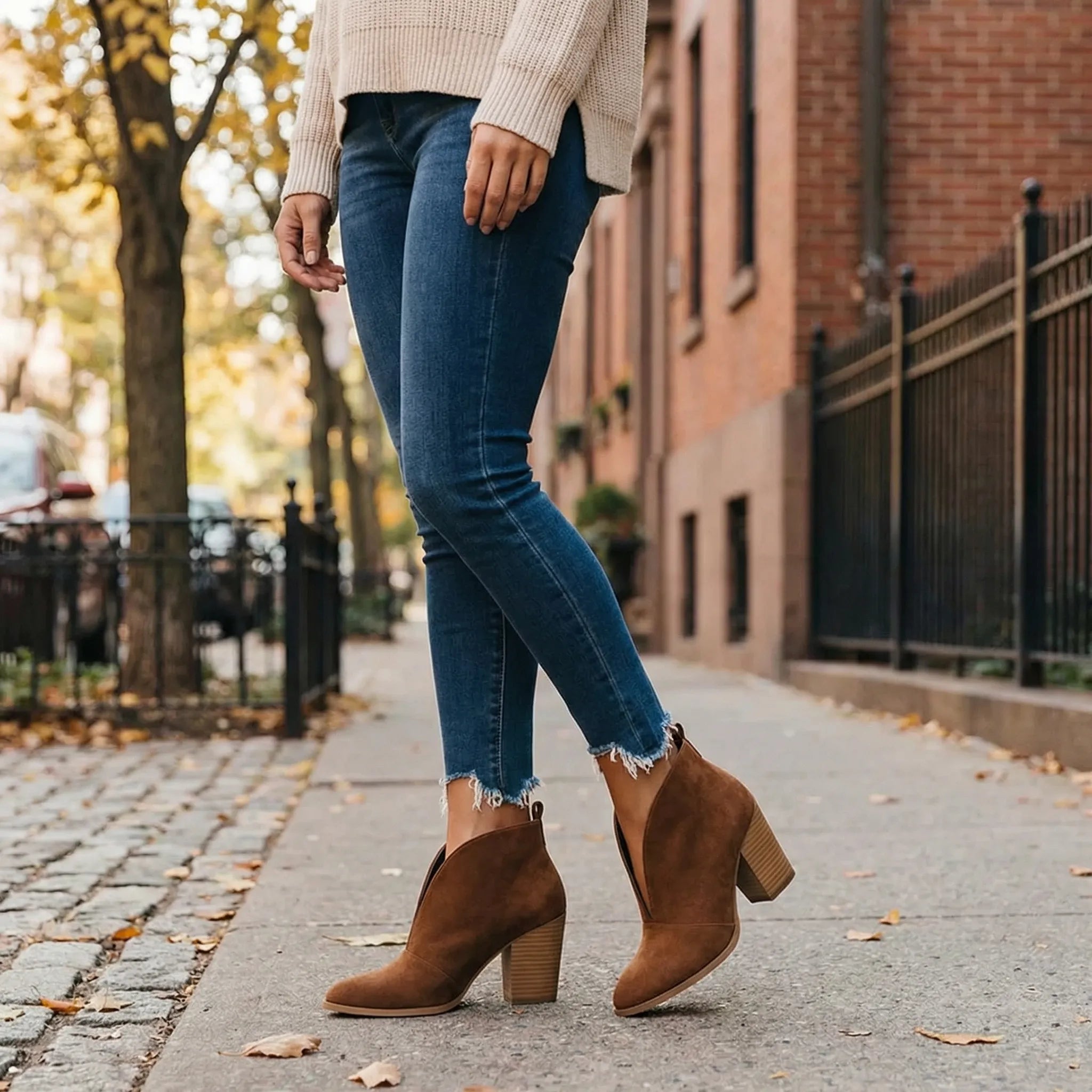 Støvler dame | Ankelstøvler med blokhæl og dyb v