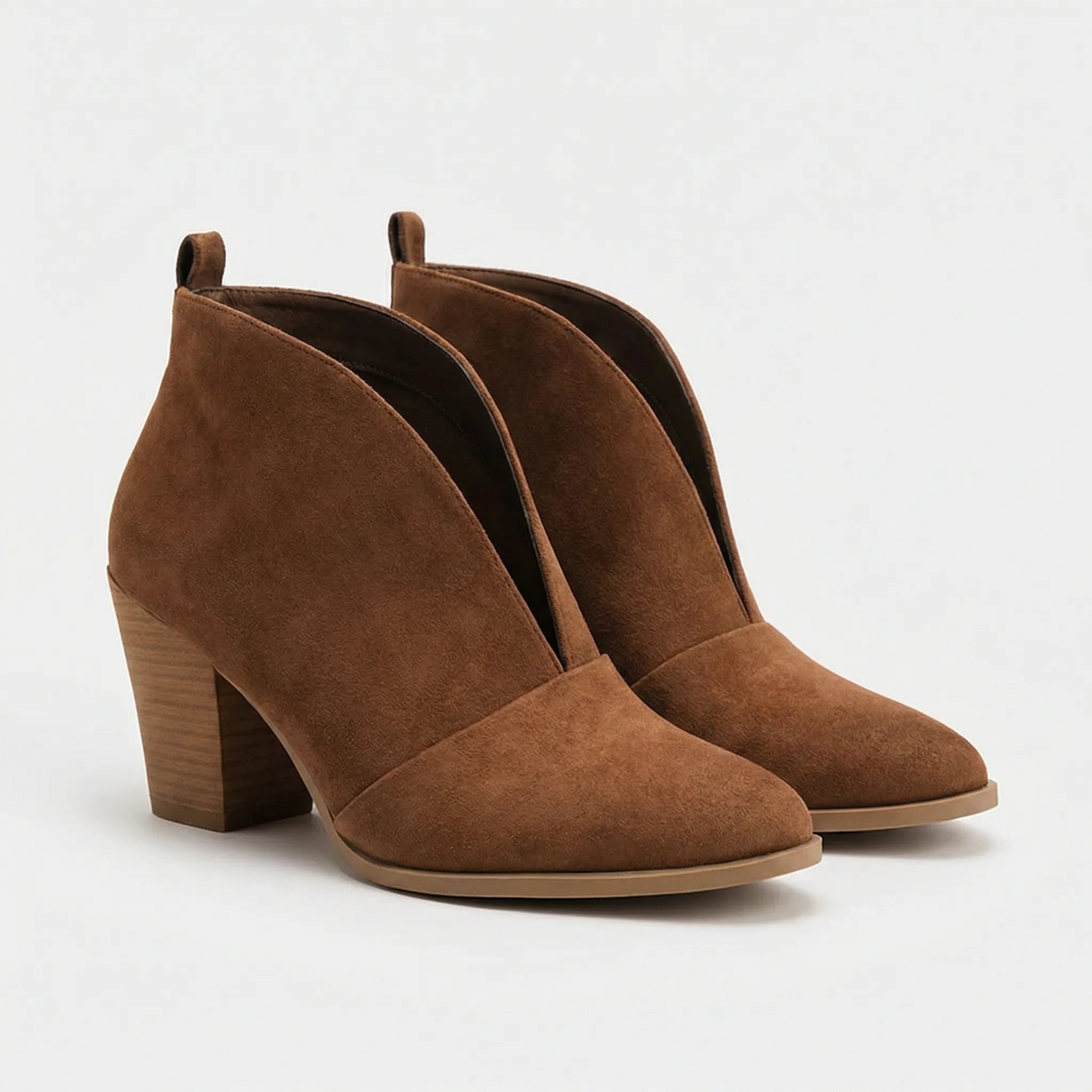 Støvler dame | Ankelstøvler med blokhæl og dyb v