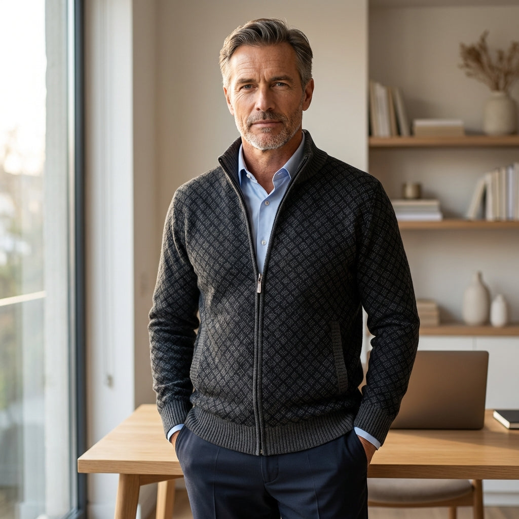 Pull pour homme | Cardigan tricoté avec fermeture éclair et col montant