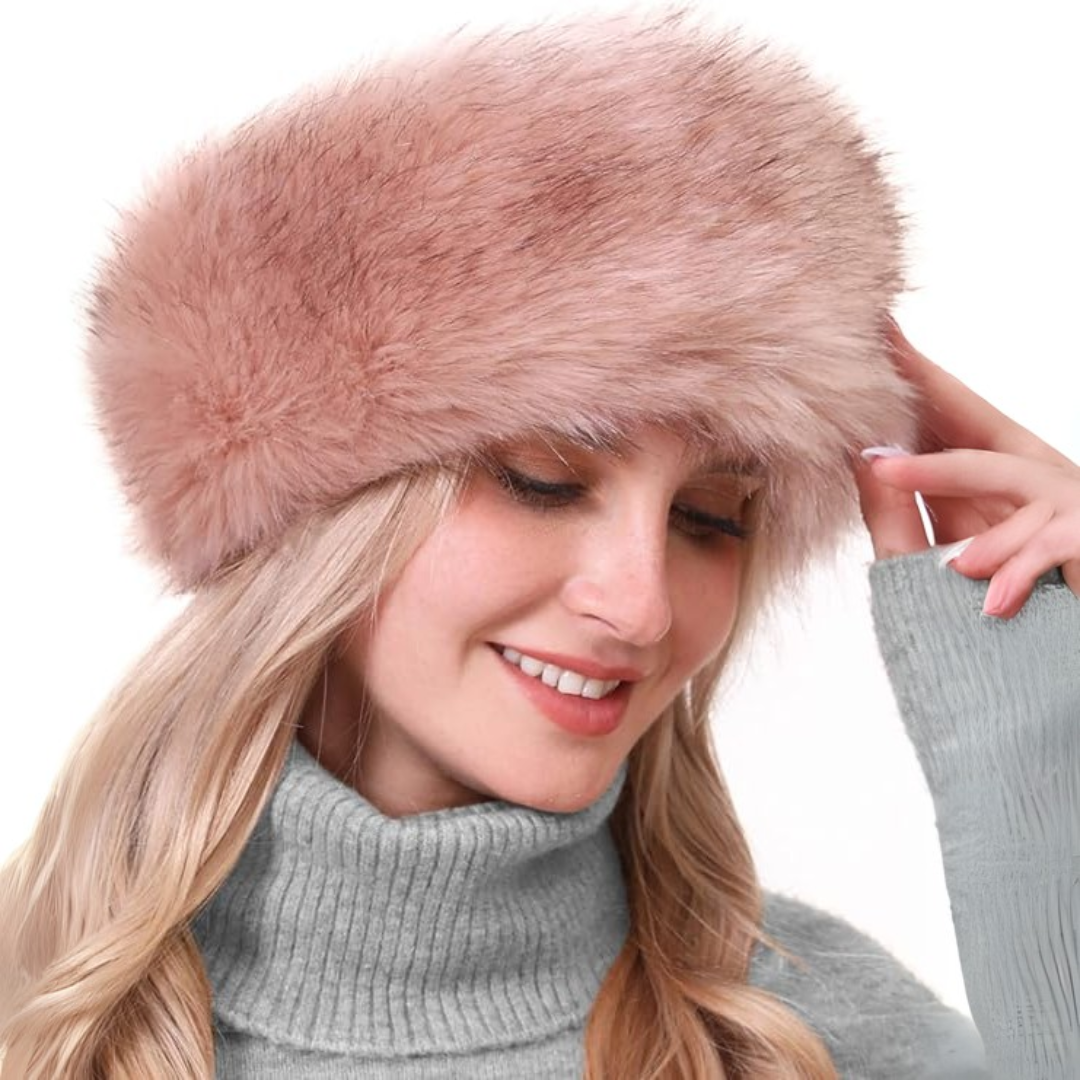 Varm vinterhårbånd i imiteret pels til damer