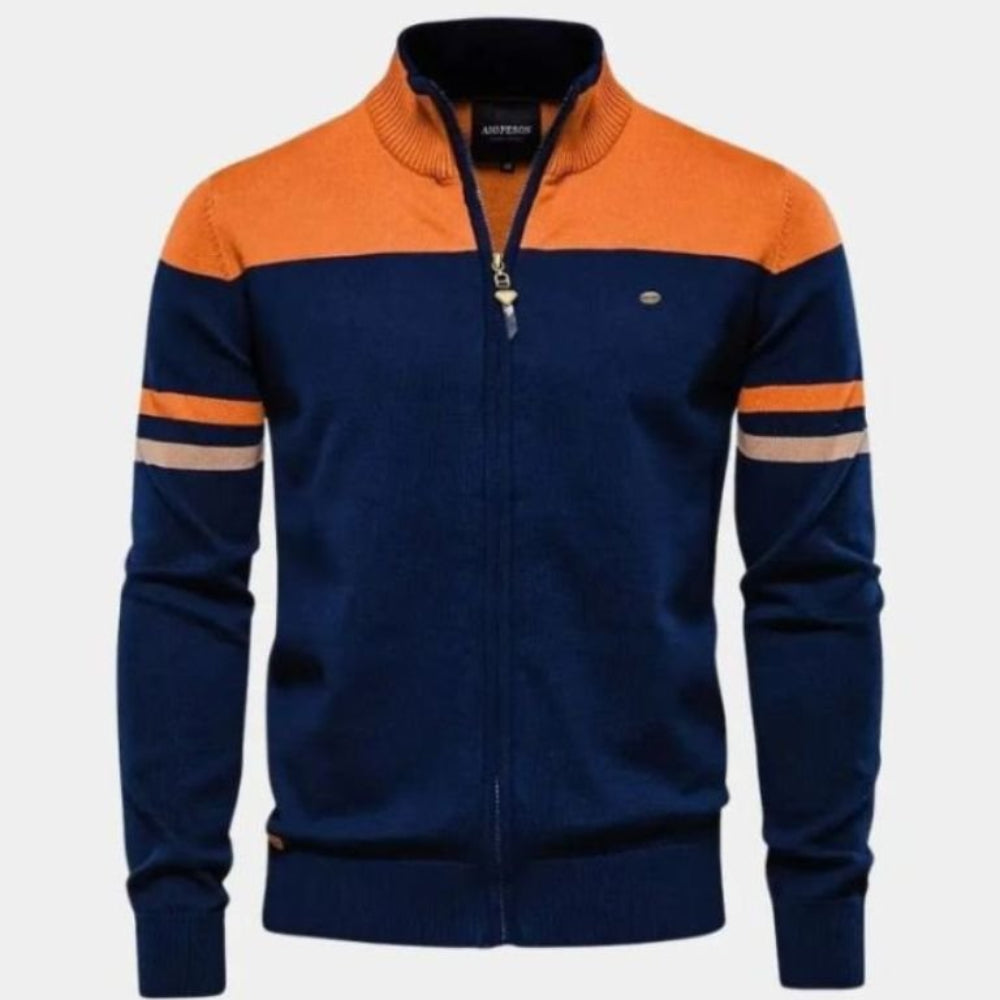 Strikket cardigan med lynlås og opretstående krave til mænd