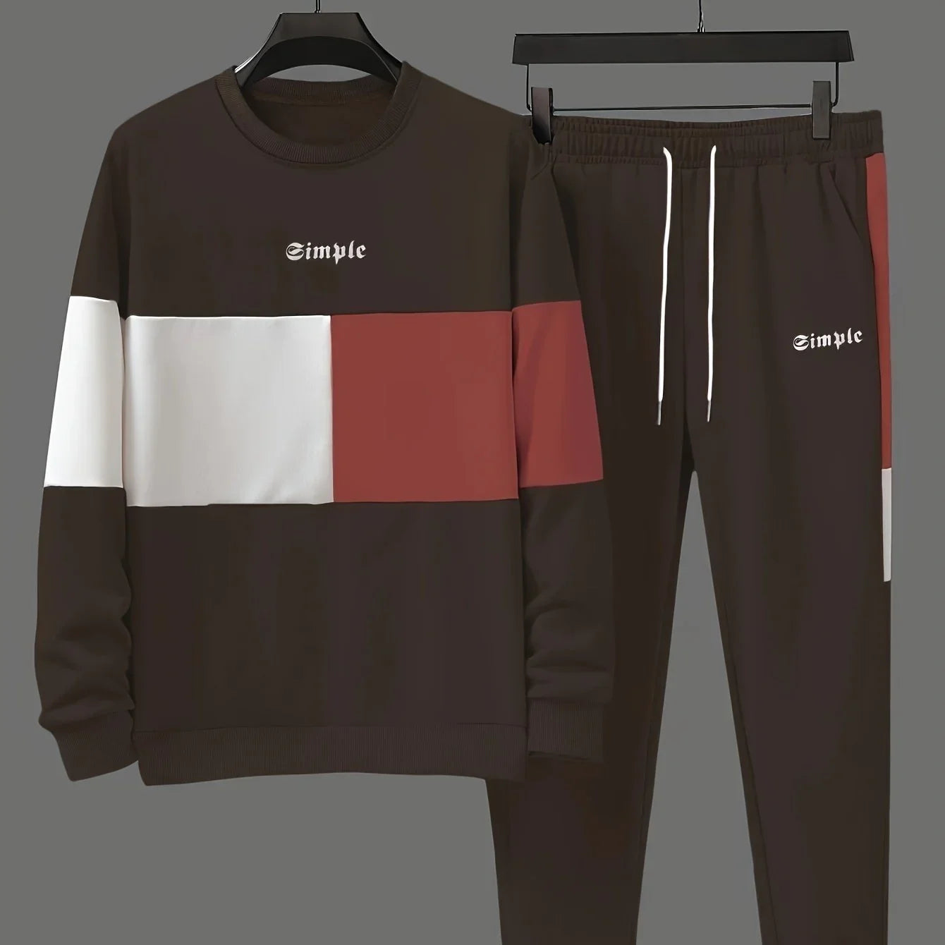 Herre træningsdragt | Beige colorblock sweater med joggingbukser