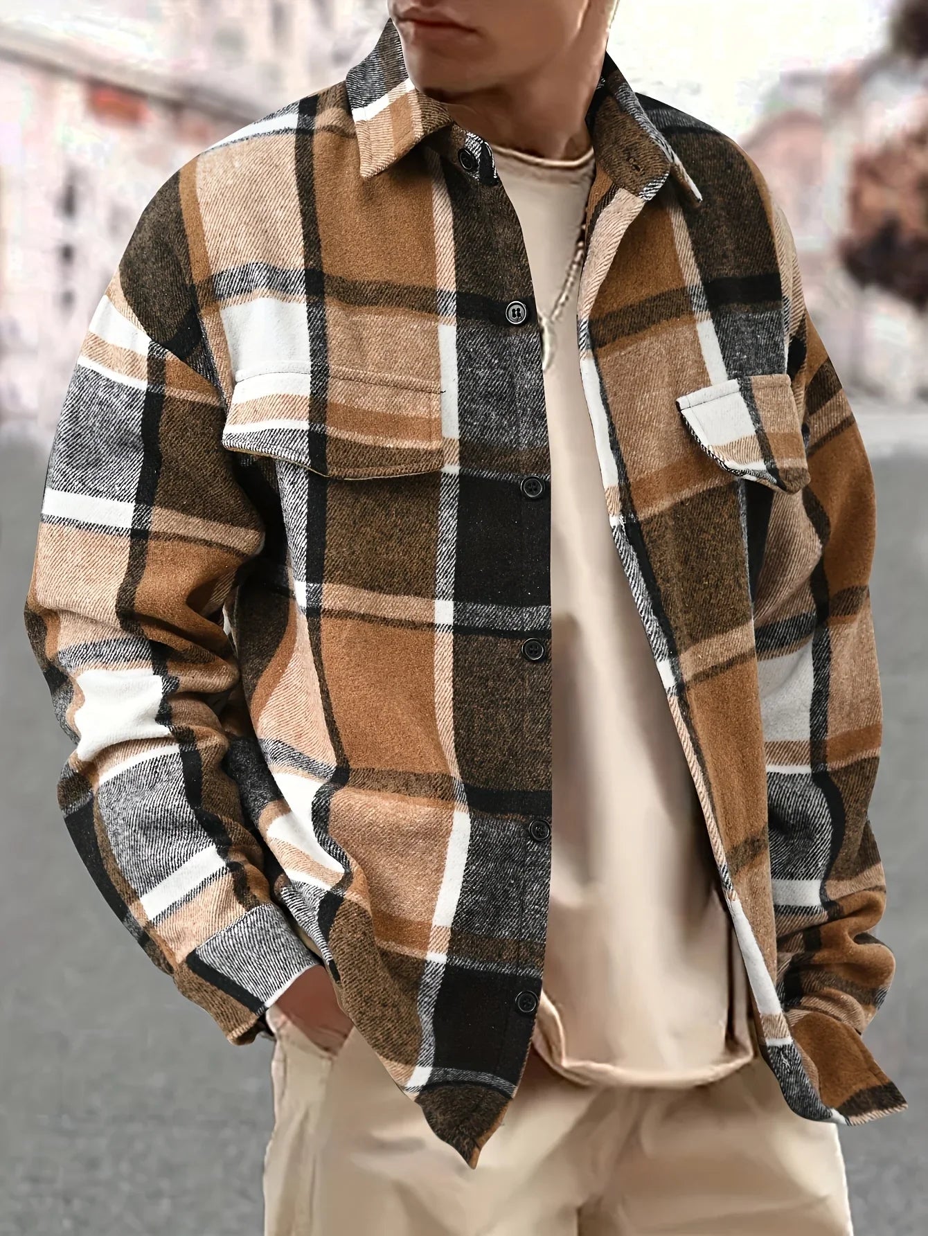 Herre skjorte | Ternet flannel skjorte med lange ærmer