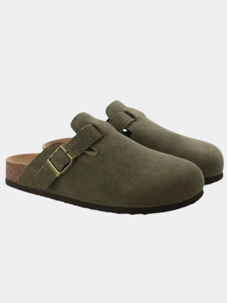 Klassiske lukkede herresandaler med spænde og komfortsål