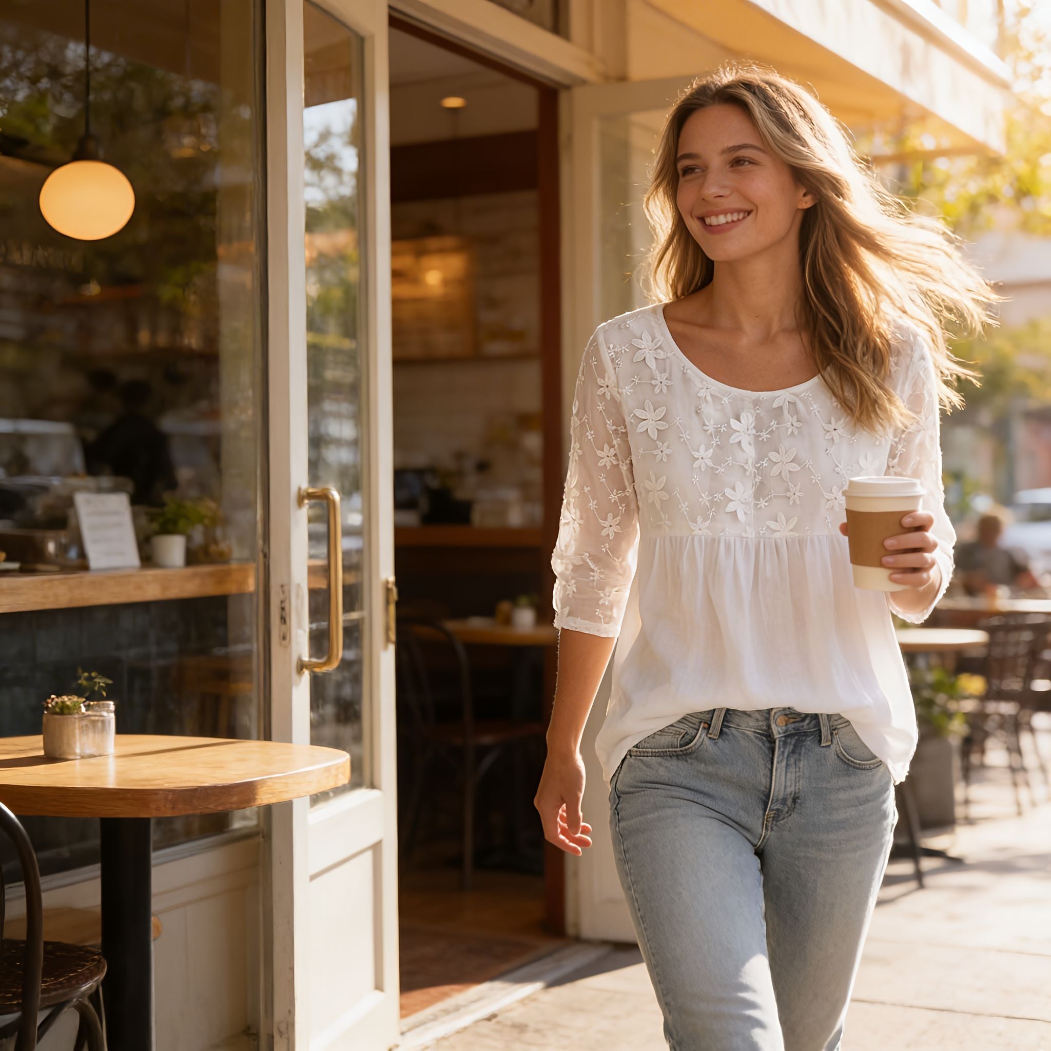 Blouse pour femme | Tunique légère avec broderies florales