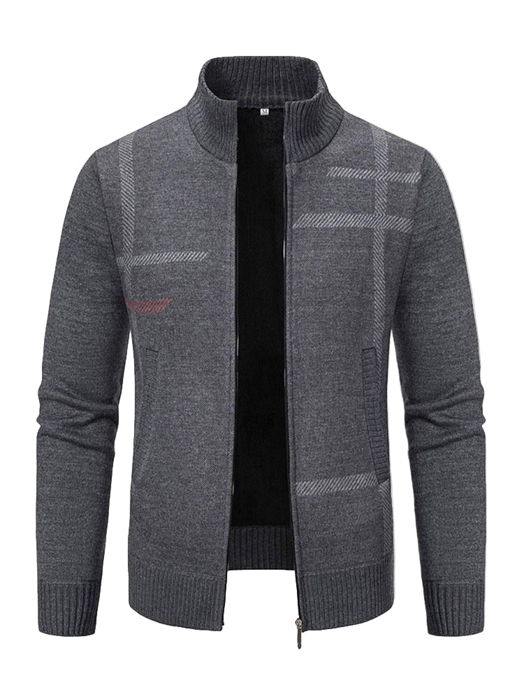 Strikket herre cardigan | Varmt vest med linjemønster