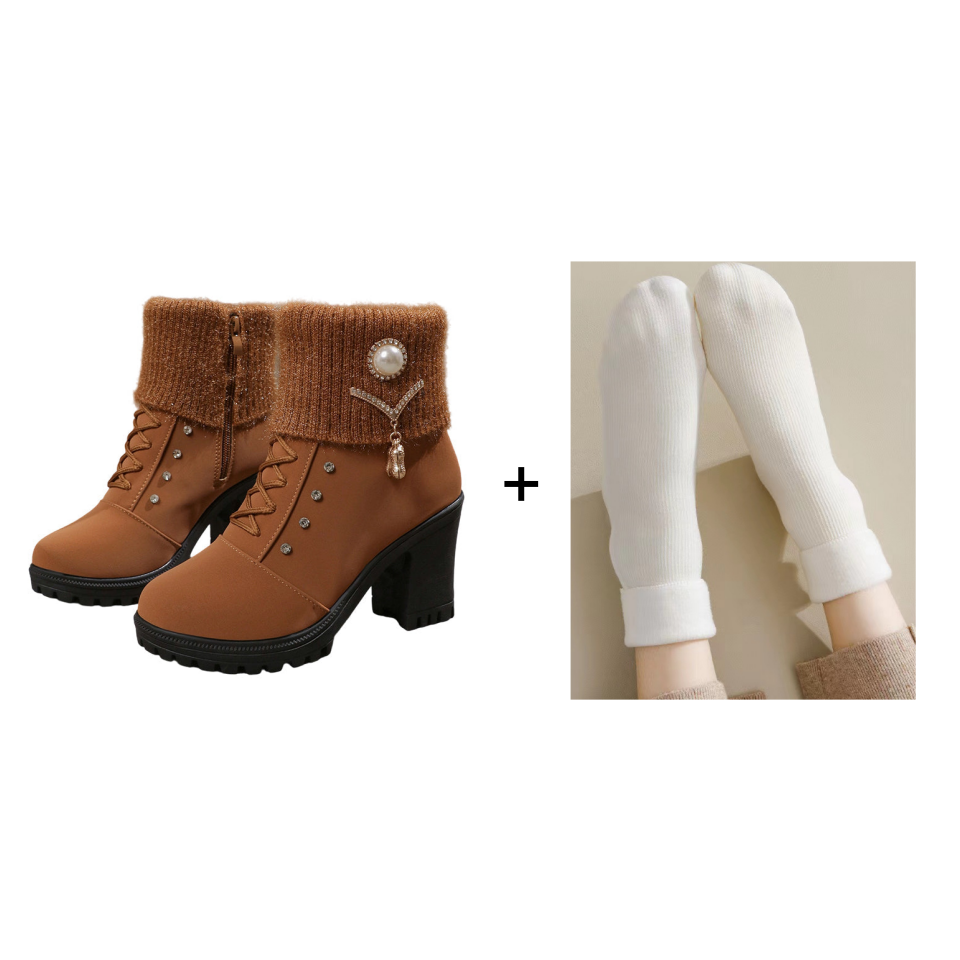 Vinterstøvler til kvinder – varme hælstøvler med pelskant