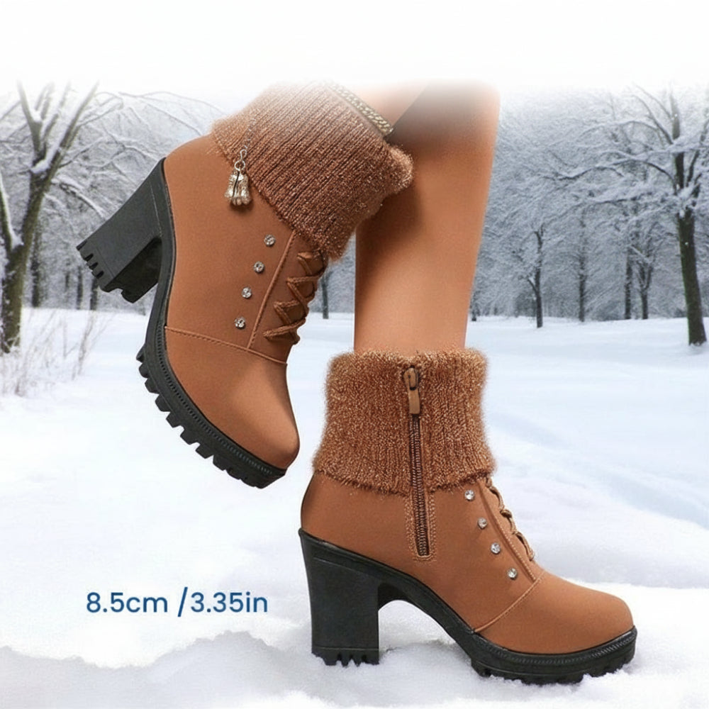 Vinterstøvler til kvinder – varme hælstøvler med pelskant